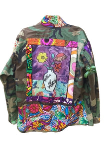 Amy Smith - "I wanted to buy flowers but I painted you this instead" Camo Couture Upcycled Sustainable Floral Jacket