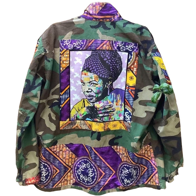 Amy Smith - Maya Angelou Sustainable Camo Jacket Upcycled Street Wear
