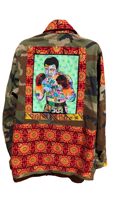 Amy Smith - 'Muhammad Ali Golden' Vintage Upcycled Army Couture by Poet Roni Girl Brand X Amy Smith Art Collab