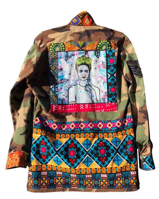 Amy Smith - Frida Kahlo Vintage Upcycled Army Couture by Poet Roni Girl Brand X Amy Smith Art Collab